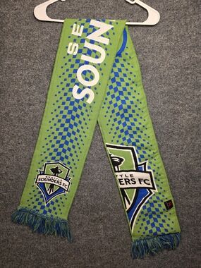 Ruffneck Seattle Sounders FC MLS Soccer Knit Fan Scarf Green Blue Geometric